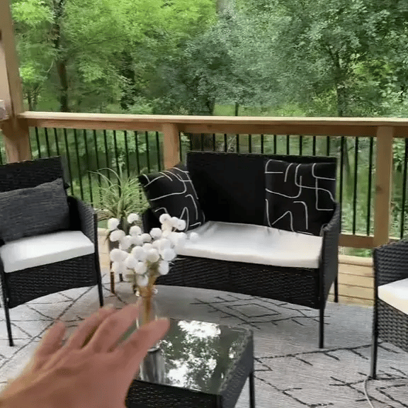 4-Piece Outdoor Rattan Sofa Set with Coffee Table